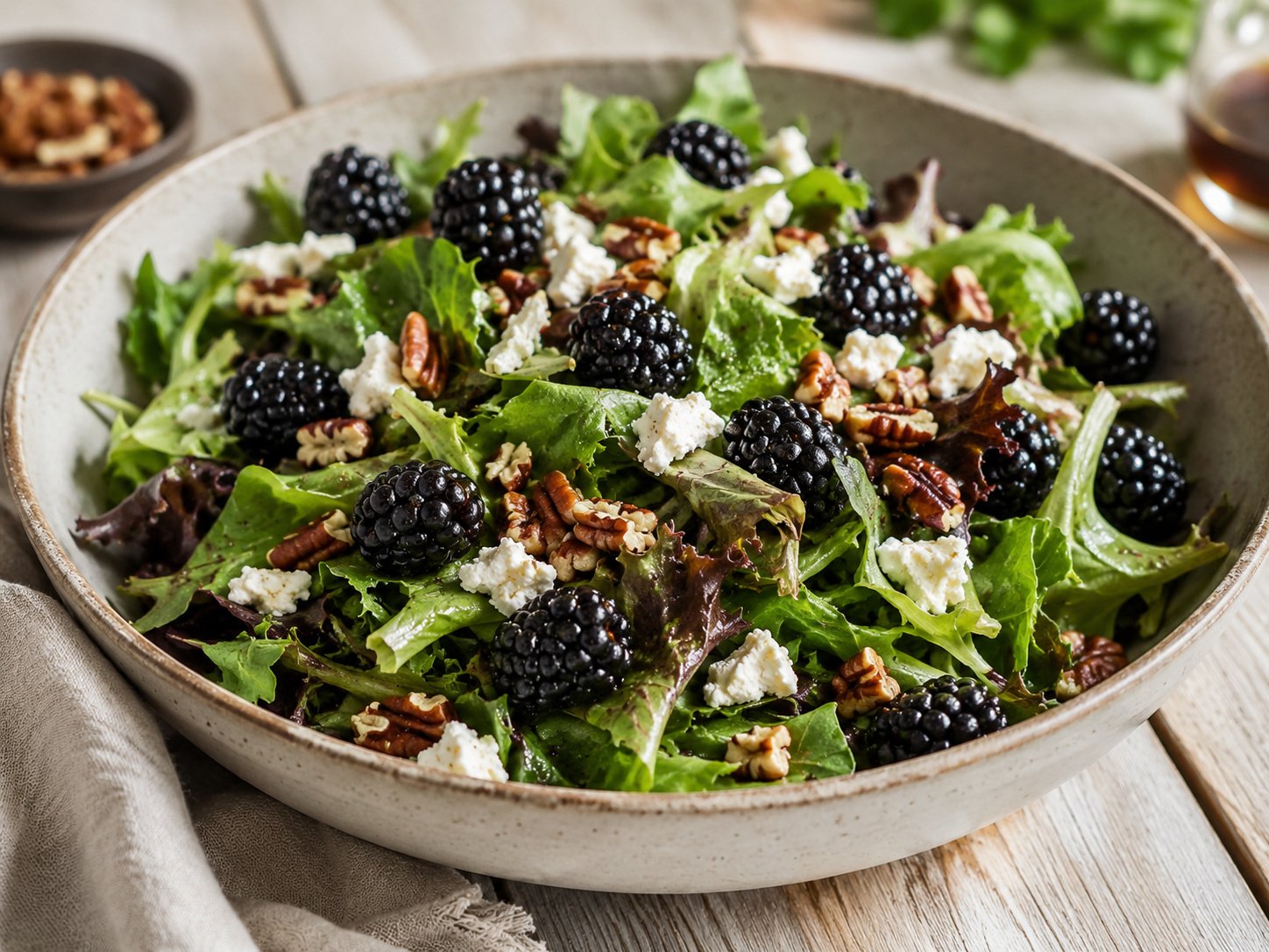 Blackberry Salad with Goat Cheese prepared with garden-fresh blackberries