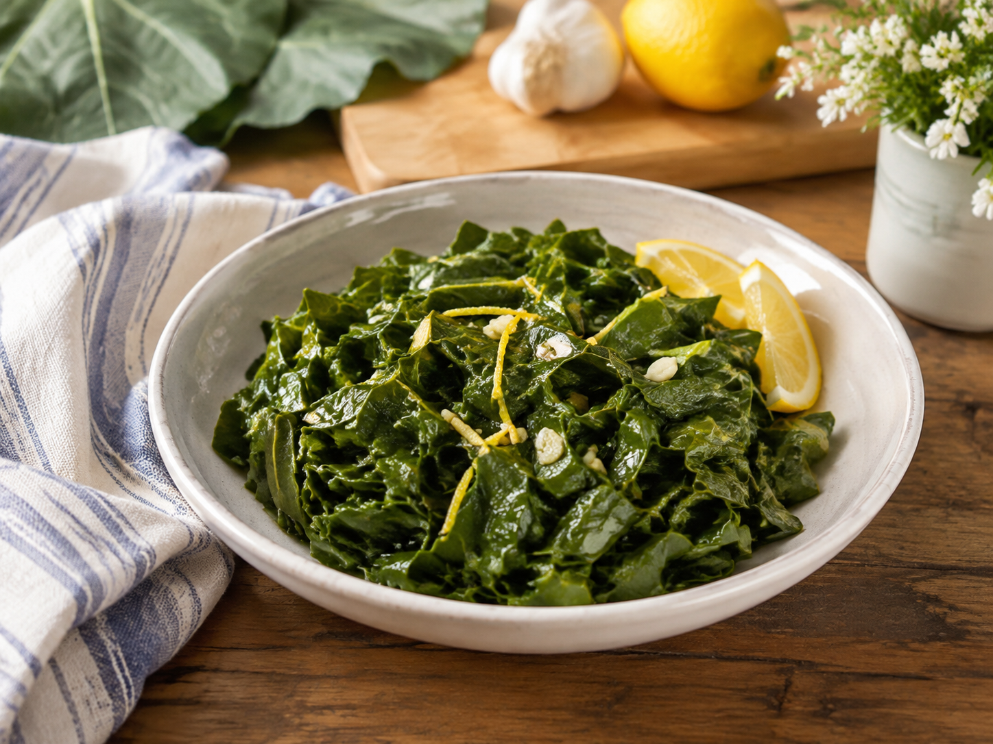 Sautéed collard greens with garlic and fresh lemon