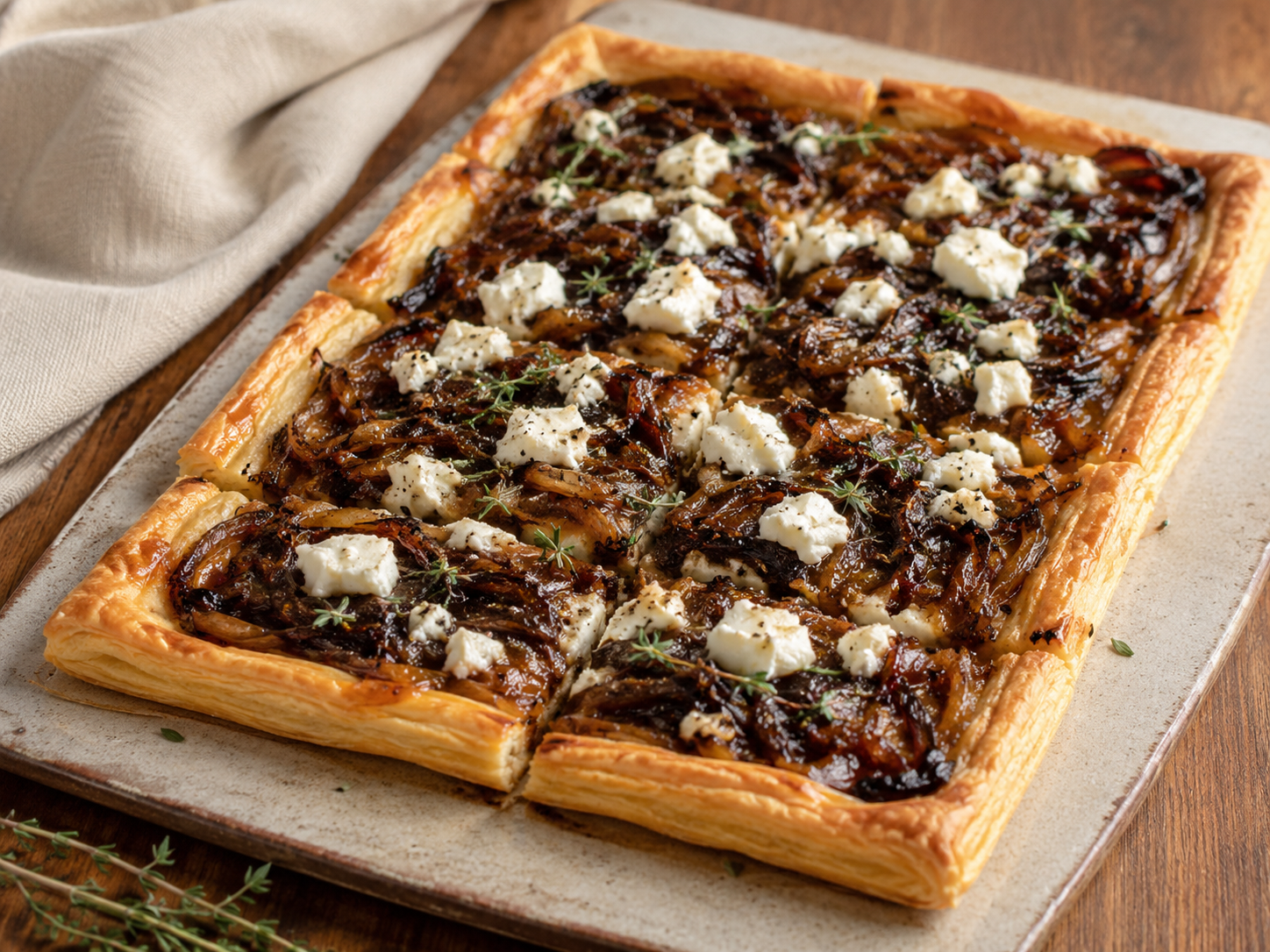 Caramelized Onion and Goat Cheese Tart prepared with garden-fresh onions