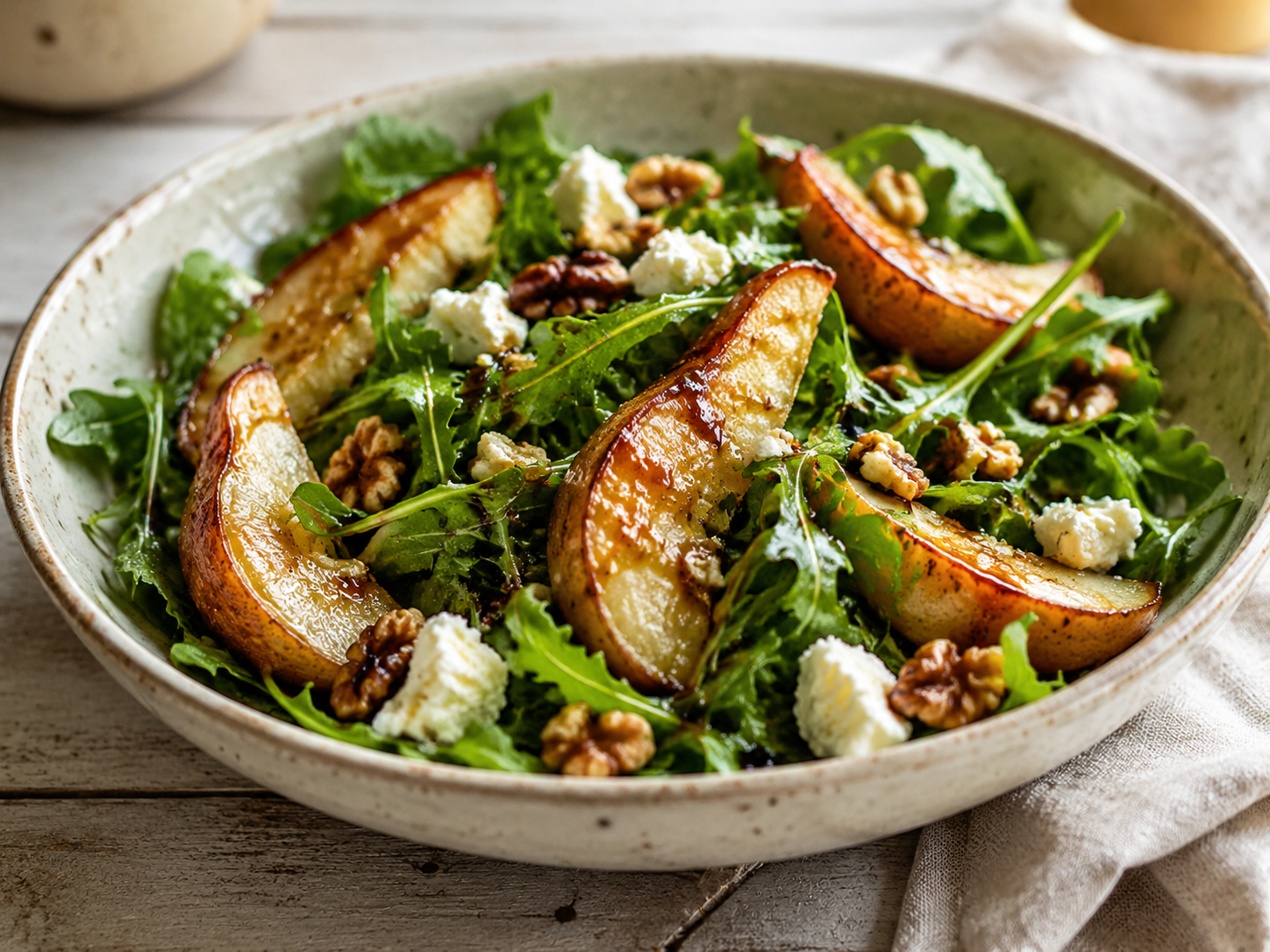 Roasted Pear and Arugula Salad prepared with garden-fresh pears