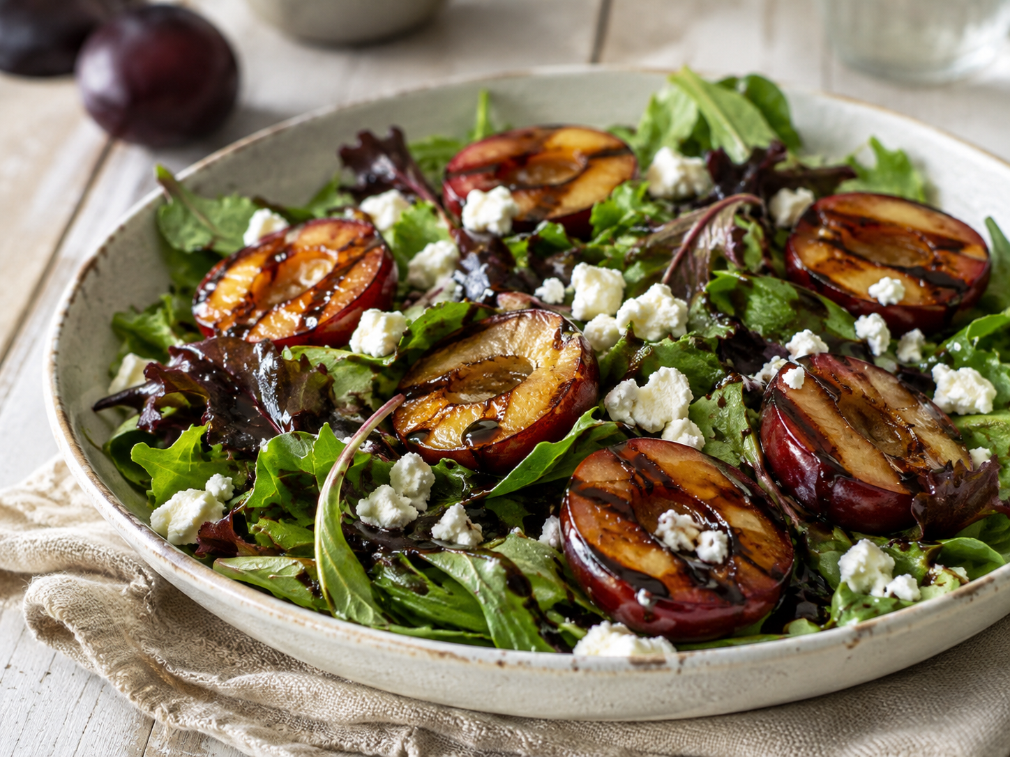 Grilled Balsamic Plum Salad prepared with garden-fresh plums