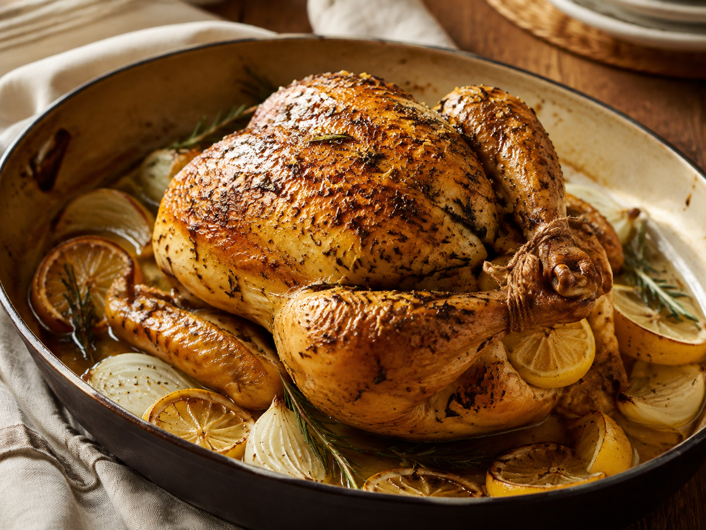 Rosemary Lemon Roasted Chicken prepared with garden-fresh rosemary