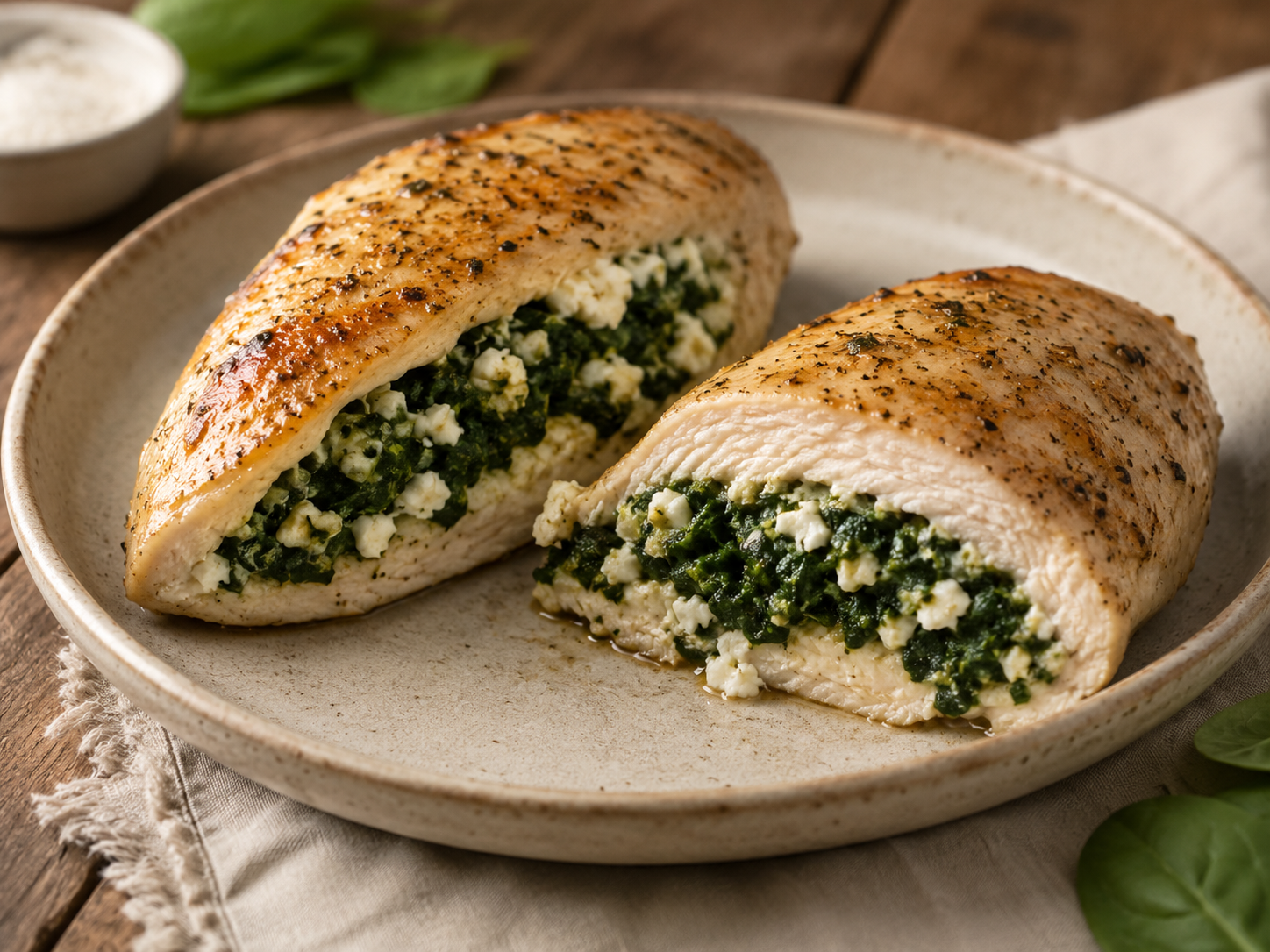 Spinach and Feta Stuffed Chicken Breast prepared with garden-fresh spinach